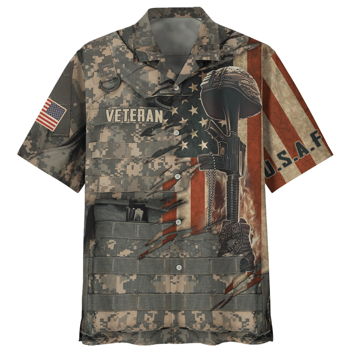 Veteran Air Force U.S.A.F Gun With Soldier - Hawaiian Shirt