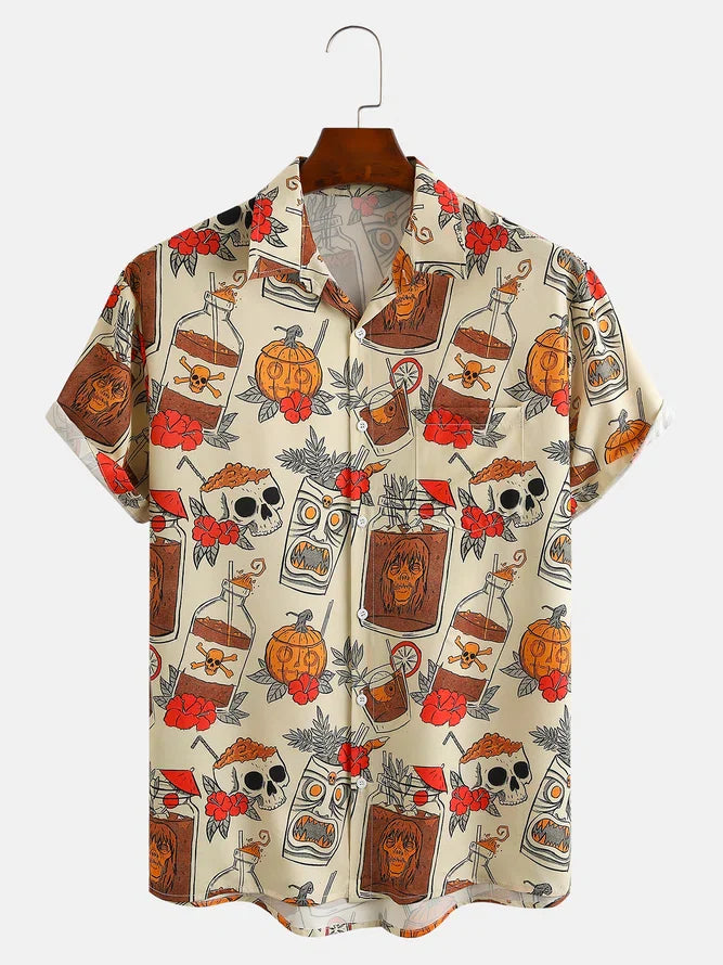 Retro Drink Tiki Skull - Hawaiian Shirt