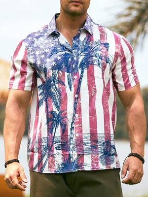 Independence Day American Flag Coconut Tree - Hawaiian Shirt