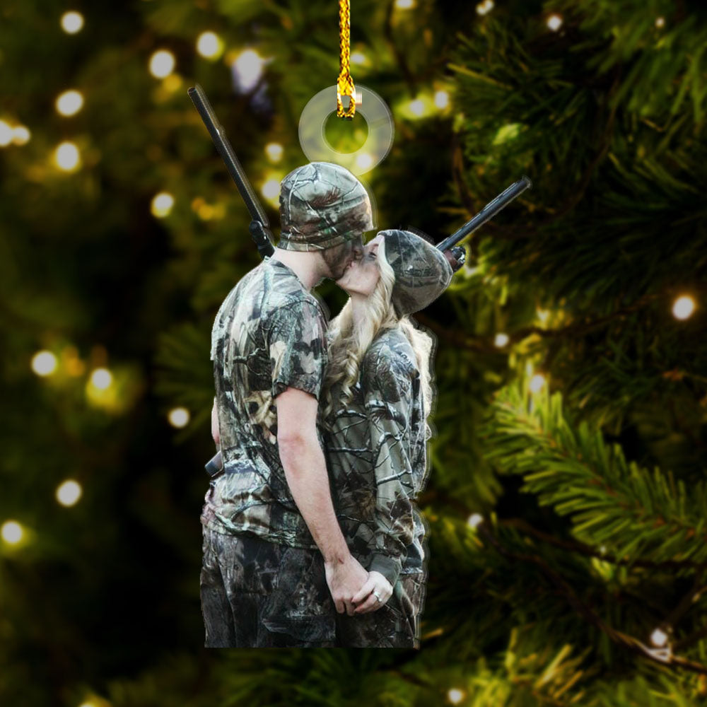 Custom Photo Kissing Hunting Couple - Gift For Hunters - Personalized Acrylic Photo Ornament