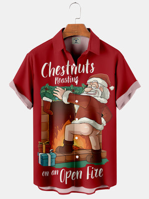 Christmas Chestnuts Roasting On An Open Fire Black Pattern - Hawaiian Shirt