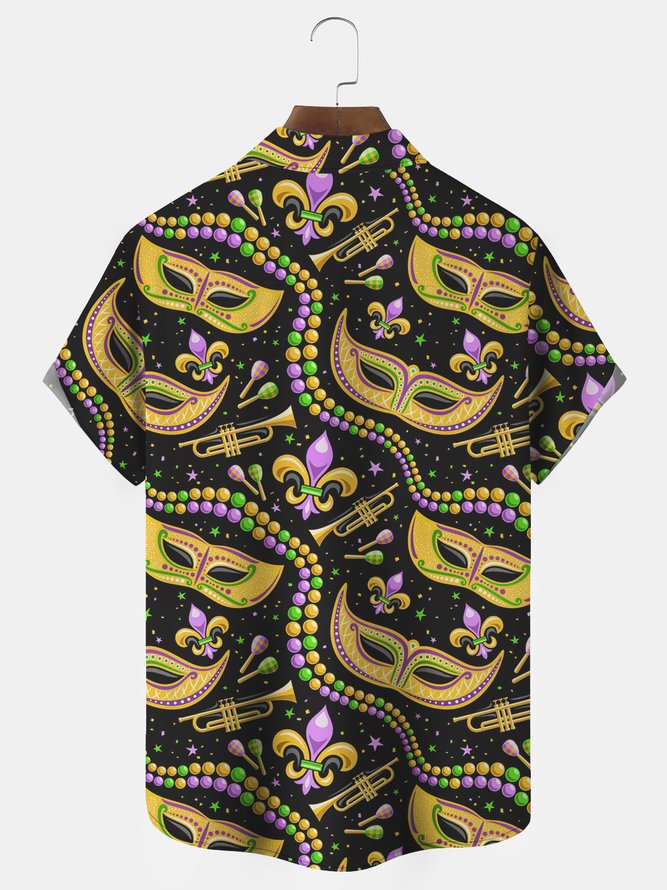 Mardi Gras Fleur Delis Trumpet And Mask - Hawaiian Shirt