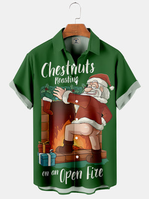 Christmas Chestnuts Roasting On An Open Fire Black Pattern - Hawaiian Shirt