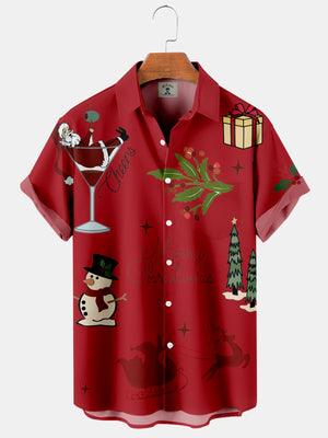 Christmas Cocktail, Santa Claus, Snowman And Gifts  - Hawaiian Shirt