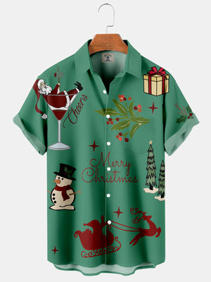 Christmas Cocktail, Santa Claus, Snowman And Gifts  - Hawaiian Shirt