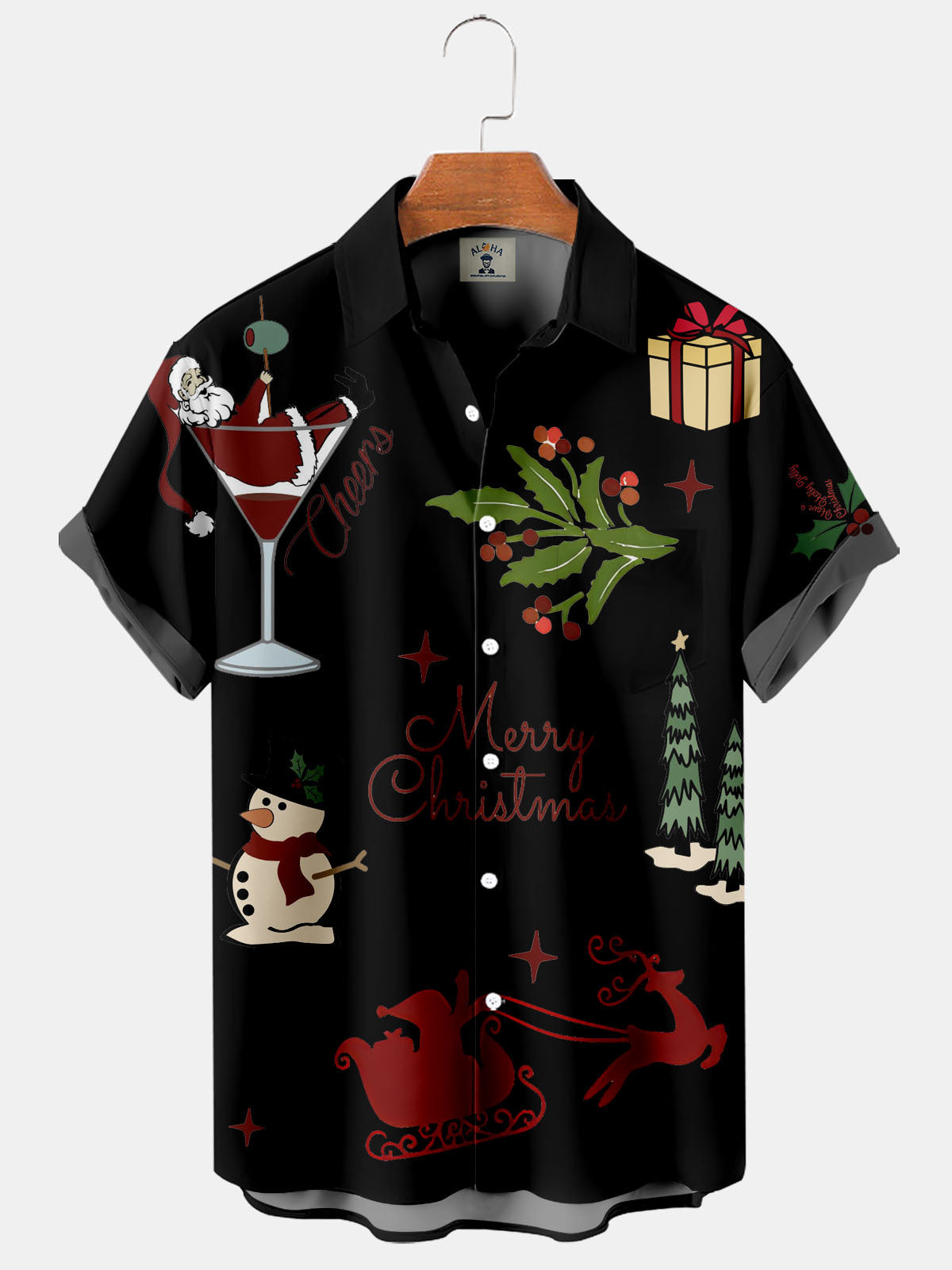 Christmas Cocktail, Santa Claus, Snowman And Gifts  - Hawaiian Shirt