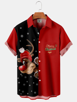 Christmas Fun Elk Print Casual - Hawaiian Shirt