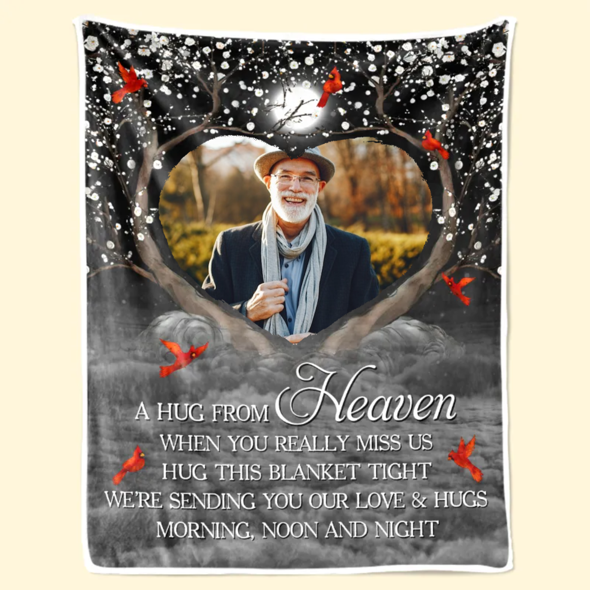 Custom Photo Gray A Hug From Heaven Cardinal Pattern - Memorial Gift For Family Members - Personalized Blanket