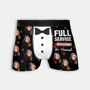 Custom Photo Full Service Open 24 Hours - Valentine Gift For Husband, Boyfriend - Personalized Men's Boxer Briefs