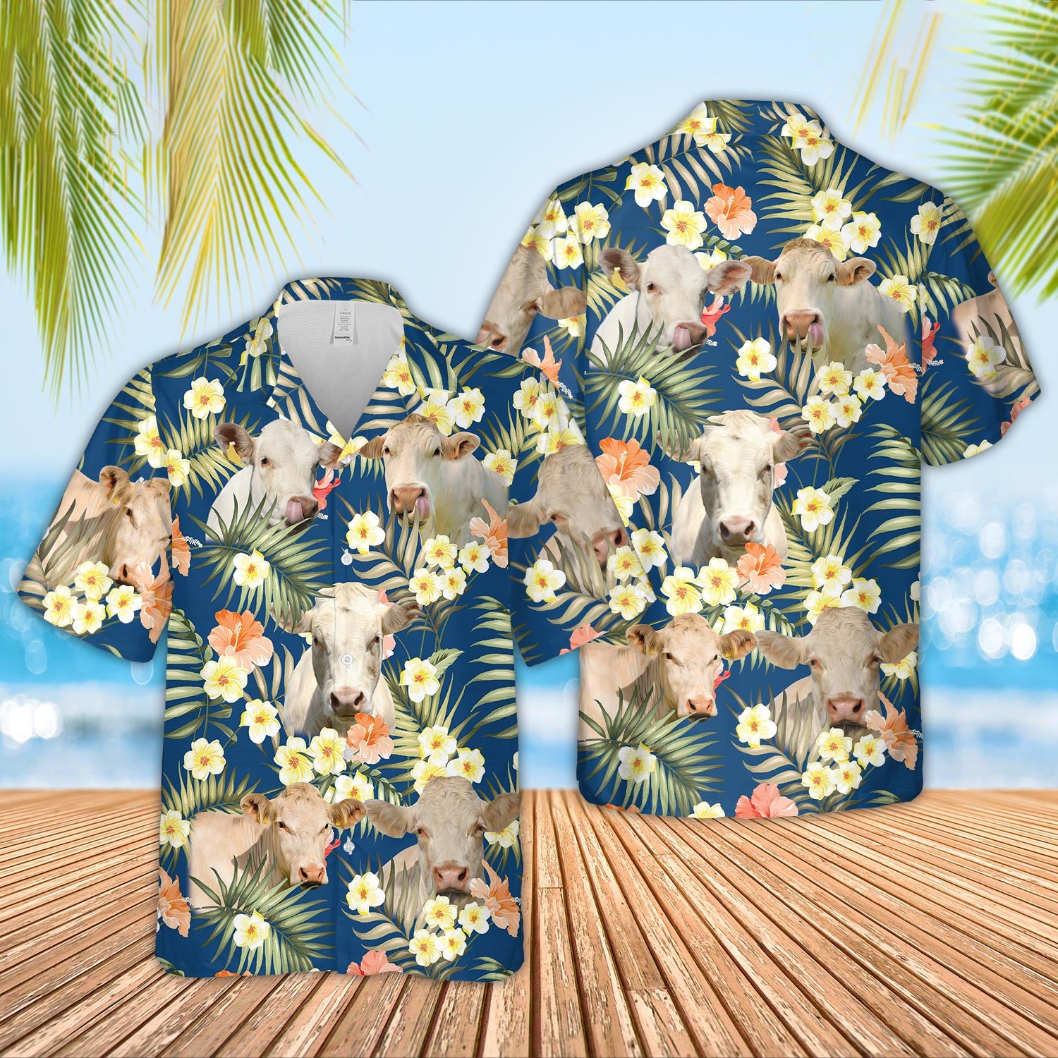 Unique Charolais Summer Blue Floral 3D - Hawaiian Shirt