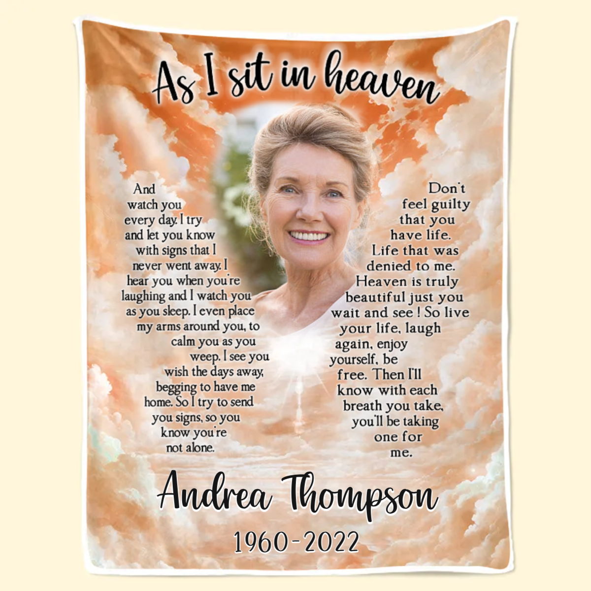 Custom Photo As I Sit In Heaven - Memorial Gift For Family Members - Personalized Blanket