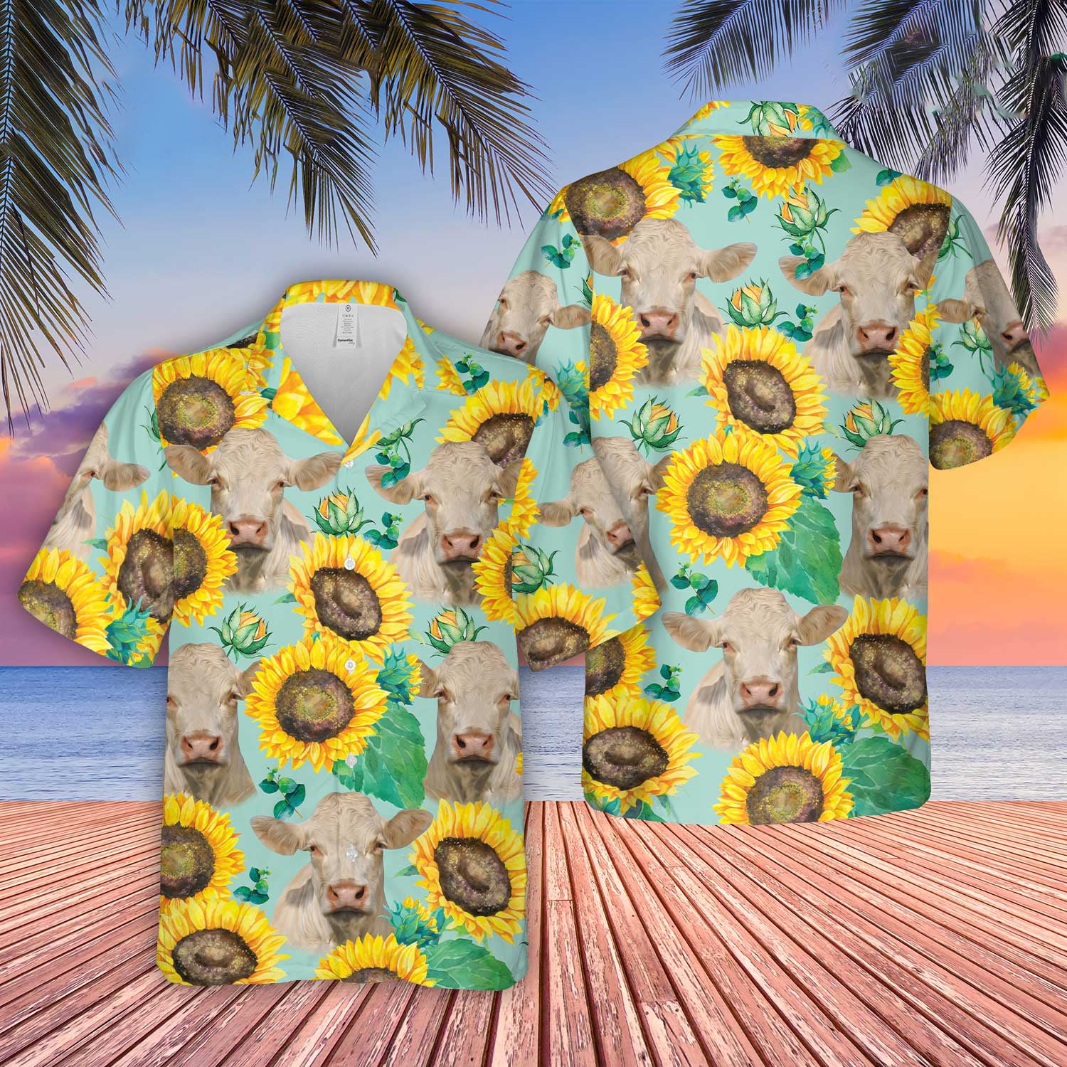 Unique Charolais Sunflowers Floral Farm 3D - Hawaiian Shirt