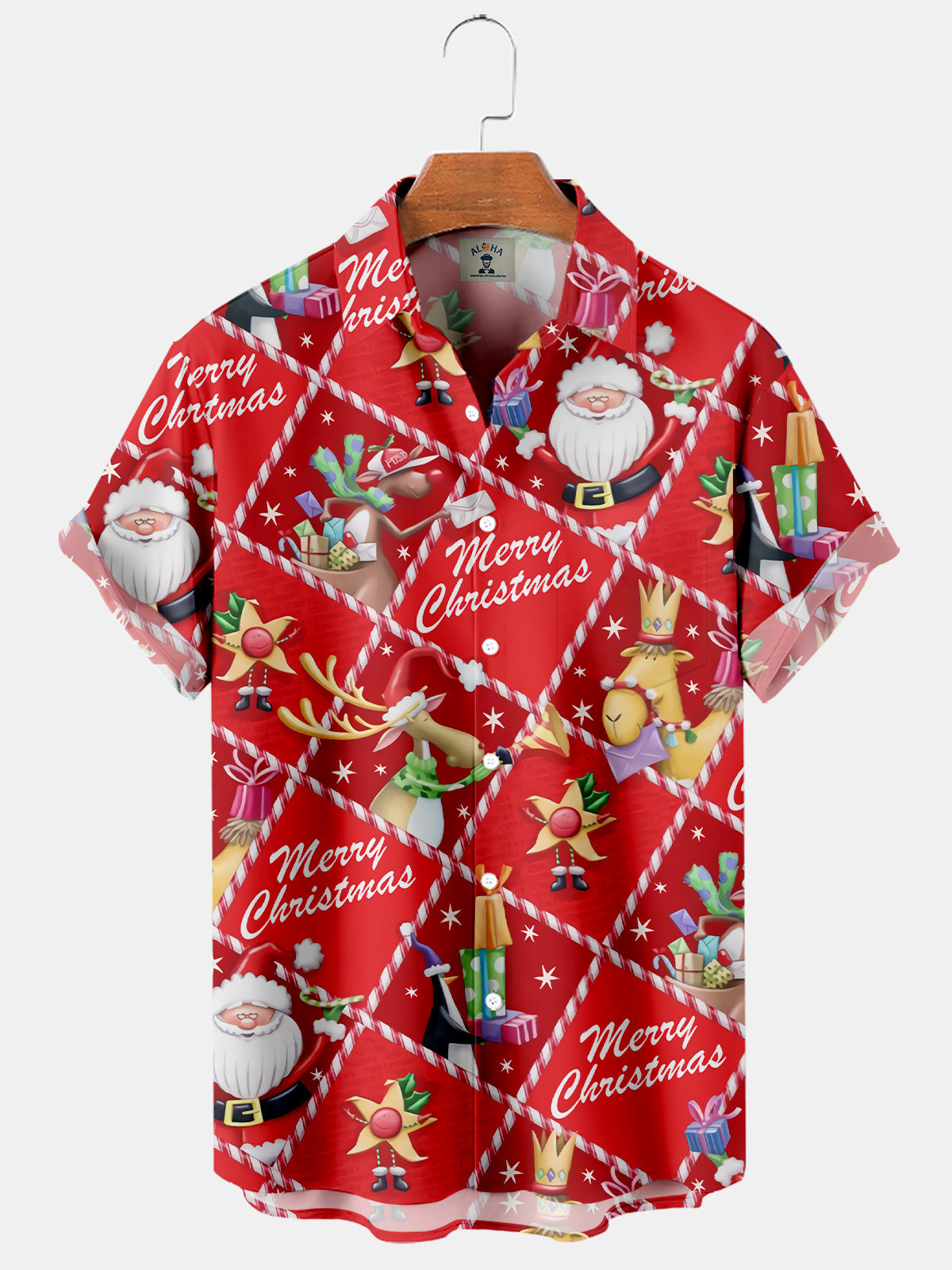 Christmas Cartoon Santa Elk And Letters - Hawaiian Shirt