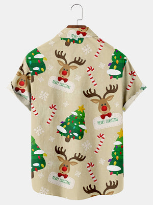 Christmas Elk Funny Elements Merry Xmas Khaki Color - Hawaiian Shirt