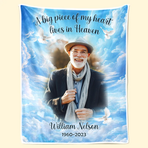 Custom Photo A Piece Of My Heart Lives In Heaven- Memorial Gift For Family- Personalized Blanket