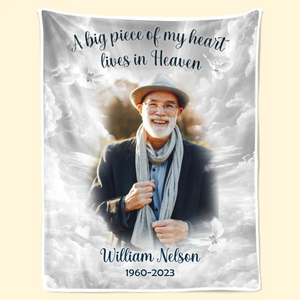 Custom Photo A Piece Of My Heart Lives In Heaven- Memorial Gift For Family- Personalized Blanket