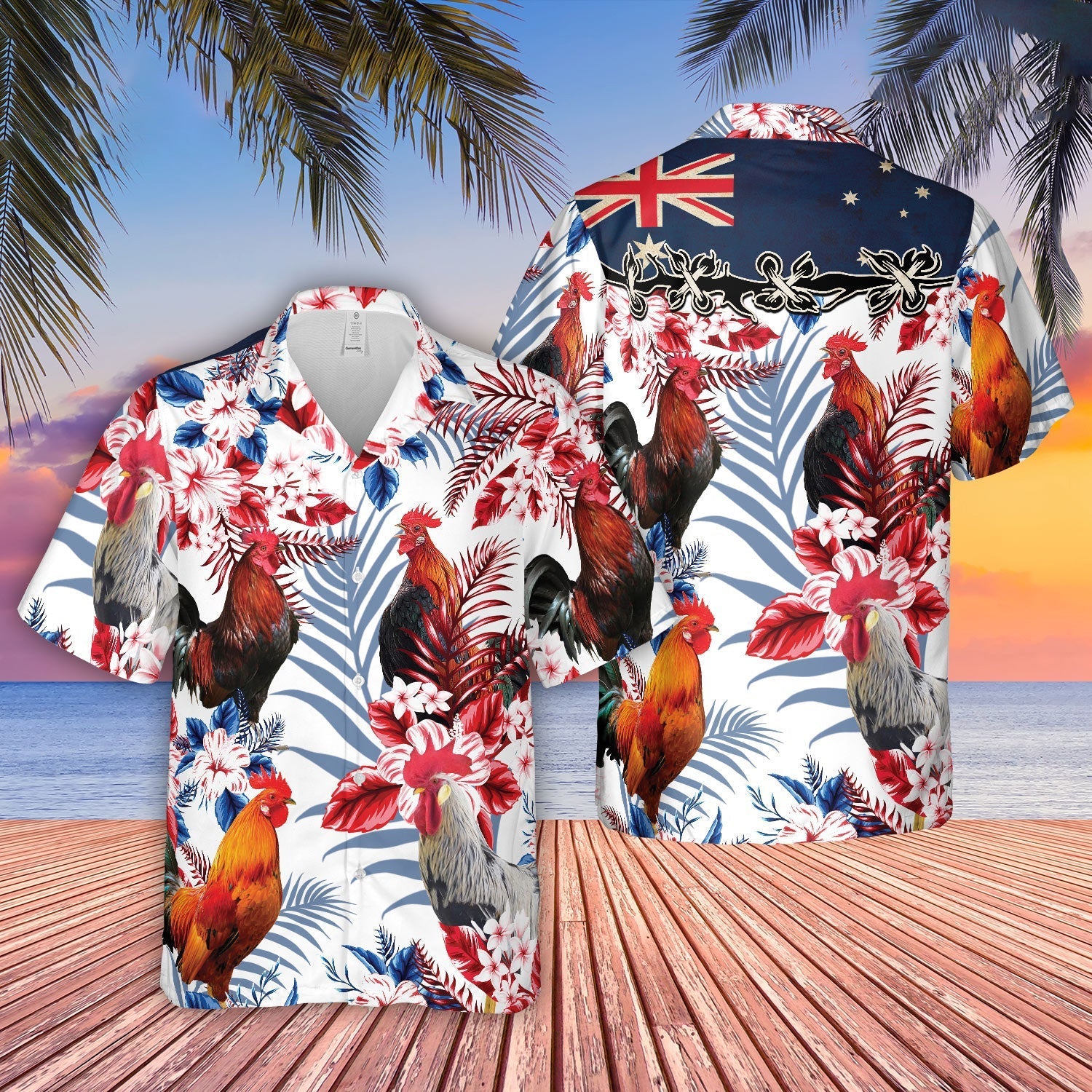 Unique Chicken Lovers Australia Flag Hawaiian Flowers - Hawaiian Shirt