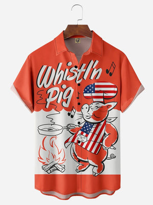 Independence Day American Flag Chef Pig - Hawaiian Shirt