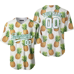 Personalized Pineapple White Green Tropical Baseball Tee Jersey