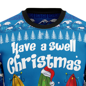 ﻿Surfer Swell Christmas Blue Ugly Sweater