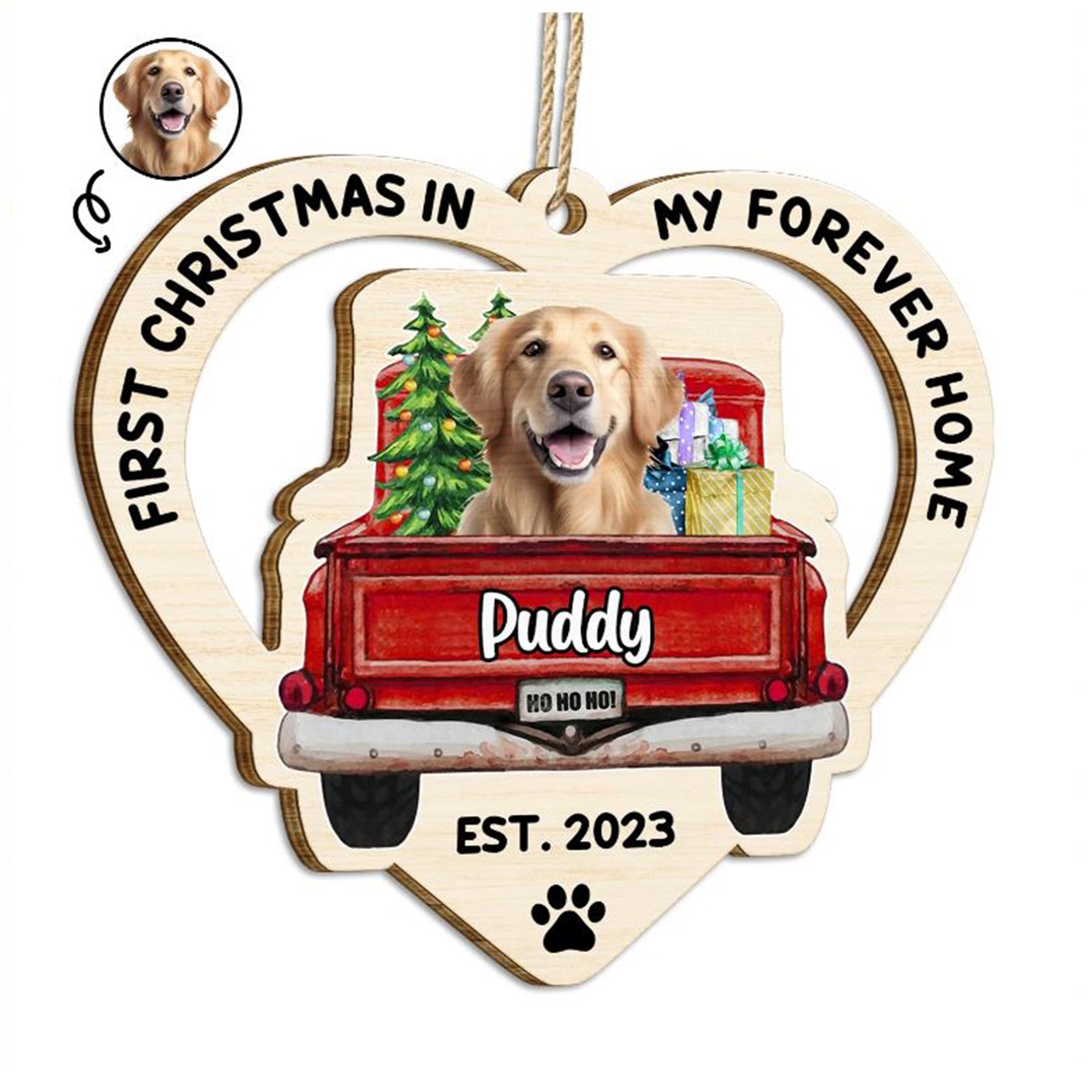 First Christmas In My Forever Home, Custom Photo - Gift For Pet Lover - Personalized Custom Shaped Wooden Ornament