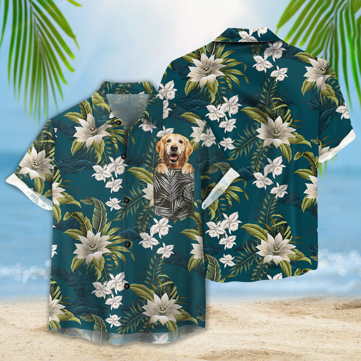 Custom Photo Tropical Vintage Flower Military Teal - Personalized Hawaiian Shirt