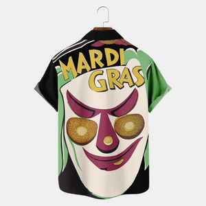 Green Mardi Gras Clown Mask  - Hawaiian Shirt