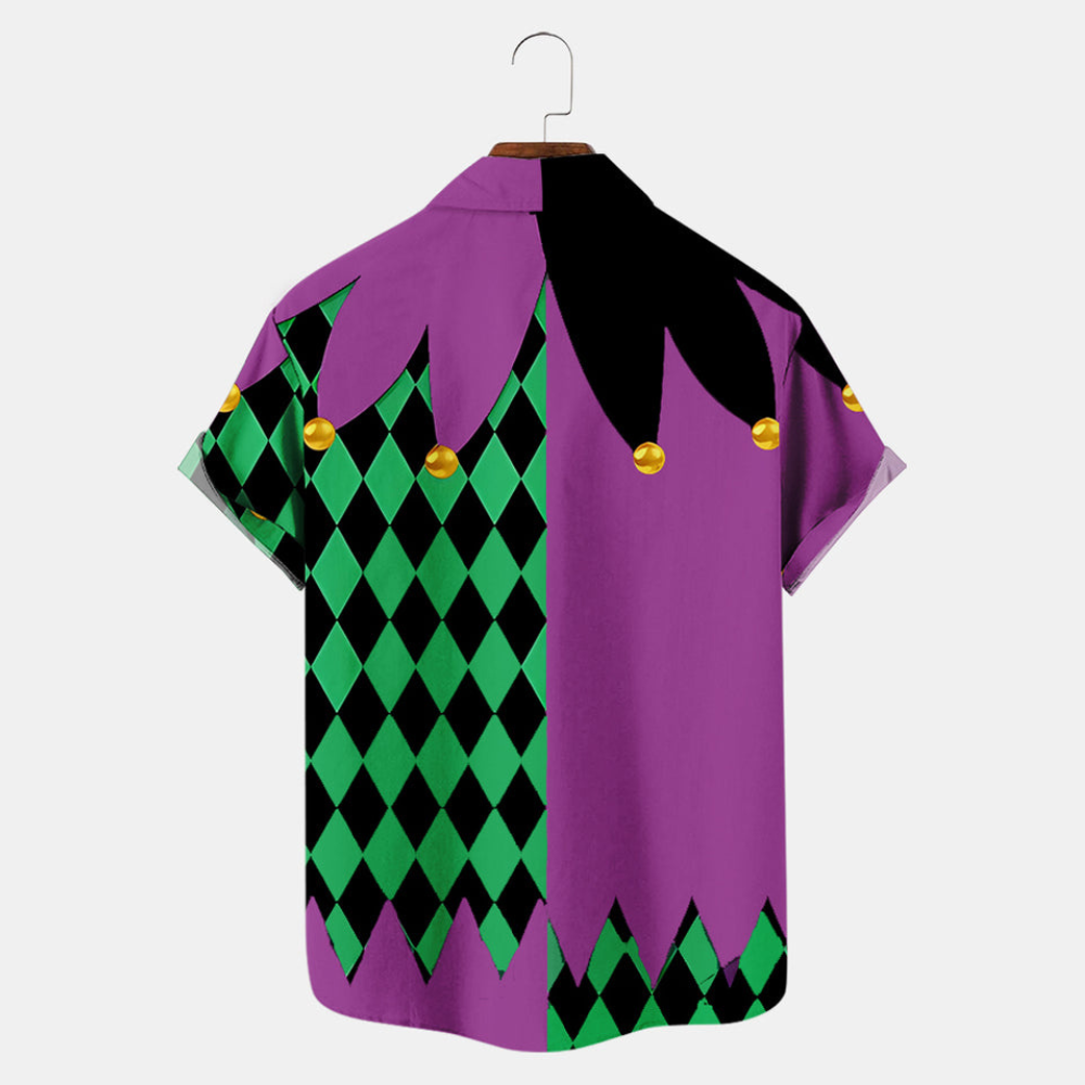 Happy Mardi Gras Joker Argyle Pattern Cosplay Costume - Hawaiian Shirt