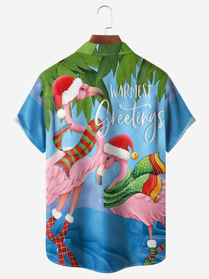 Christmas Flamingo Warmest Greetings - Hawaiian Shirt