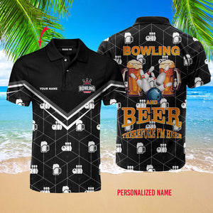 Personalized Bowling And Beer Black Polo Shirt For Men