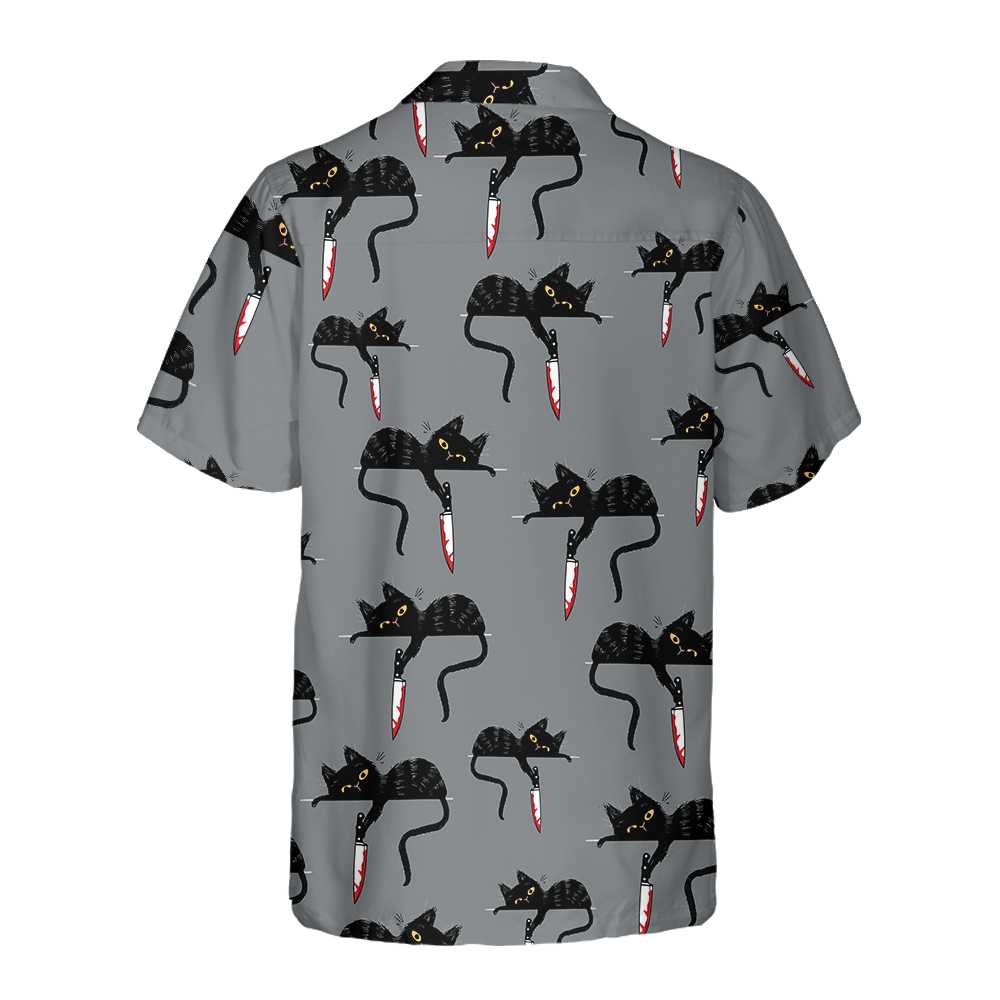 Black Cat With Knife, Funny Themed Hawaiian Shirt