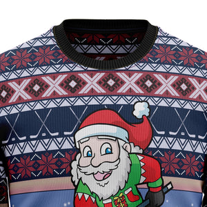 Santa Hockey Christmas Ugly Sweater