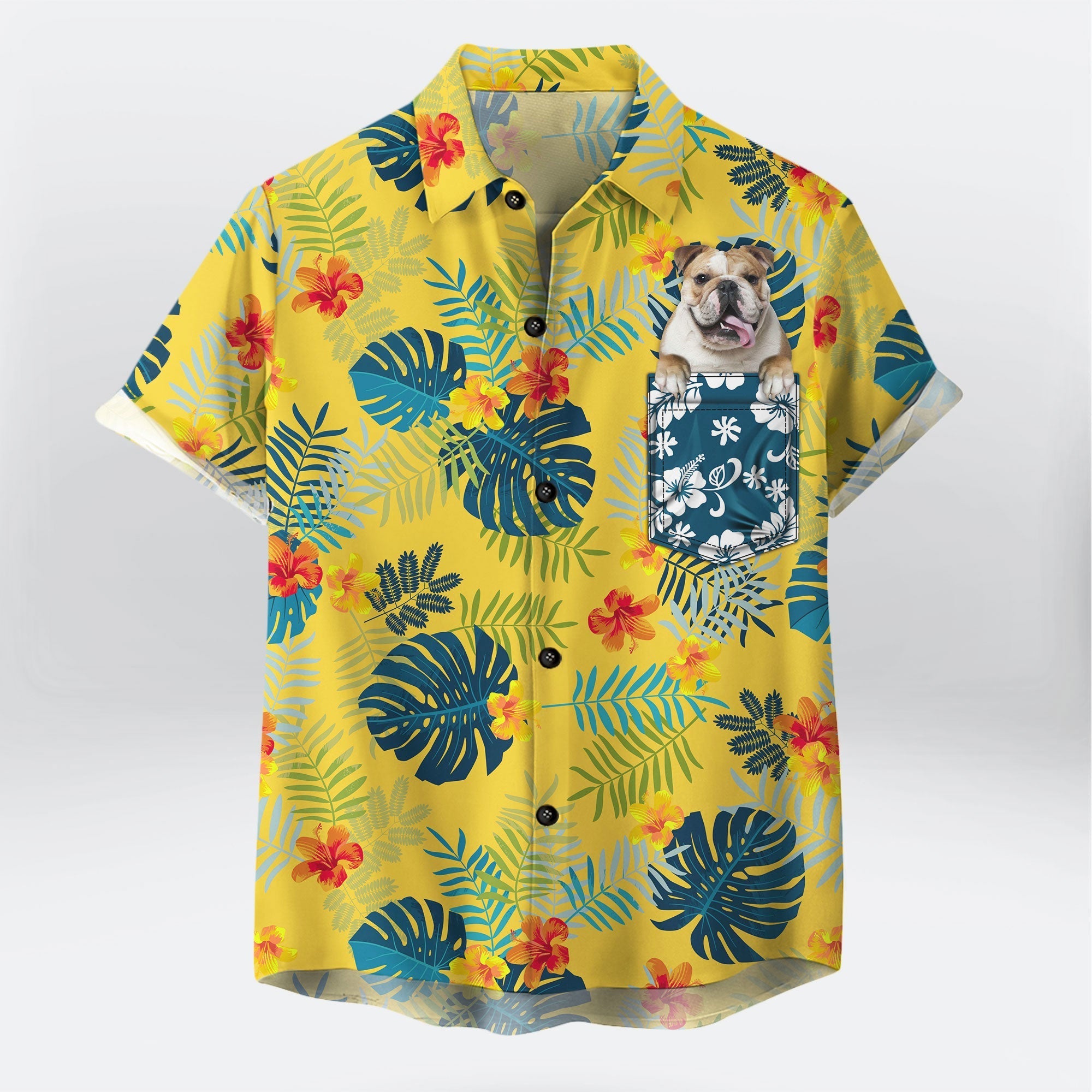 Custom Photo Tropical Summer Botanical Pattern Yellow - Personalized Hawaiian Shirt