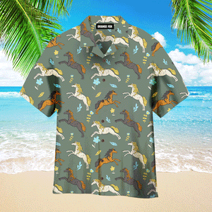 Kentucky Derby Day Racing Horse Flower Gray Hawaiian Shirt