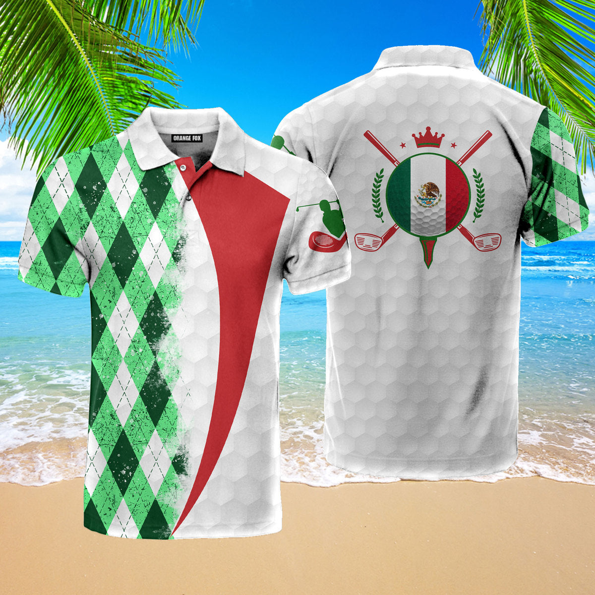 Mexico Golf Mexican Flag Green Red Polo Shirt For Men