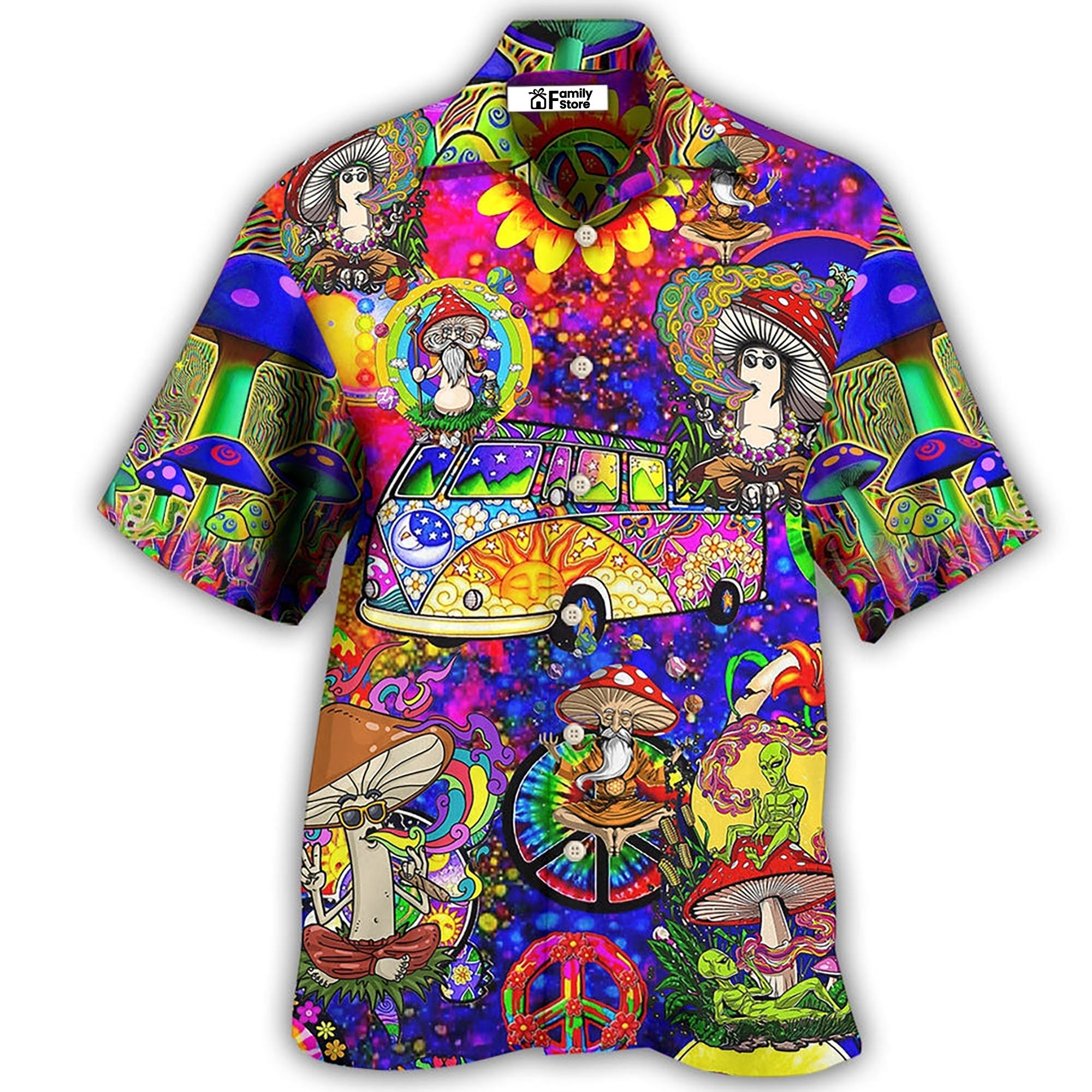 Hippie Mushroom Peace Funny - Hawaiian Shirt