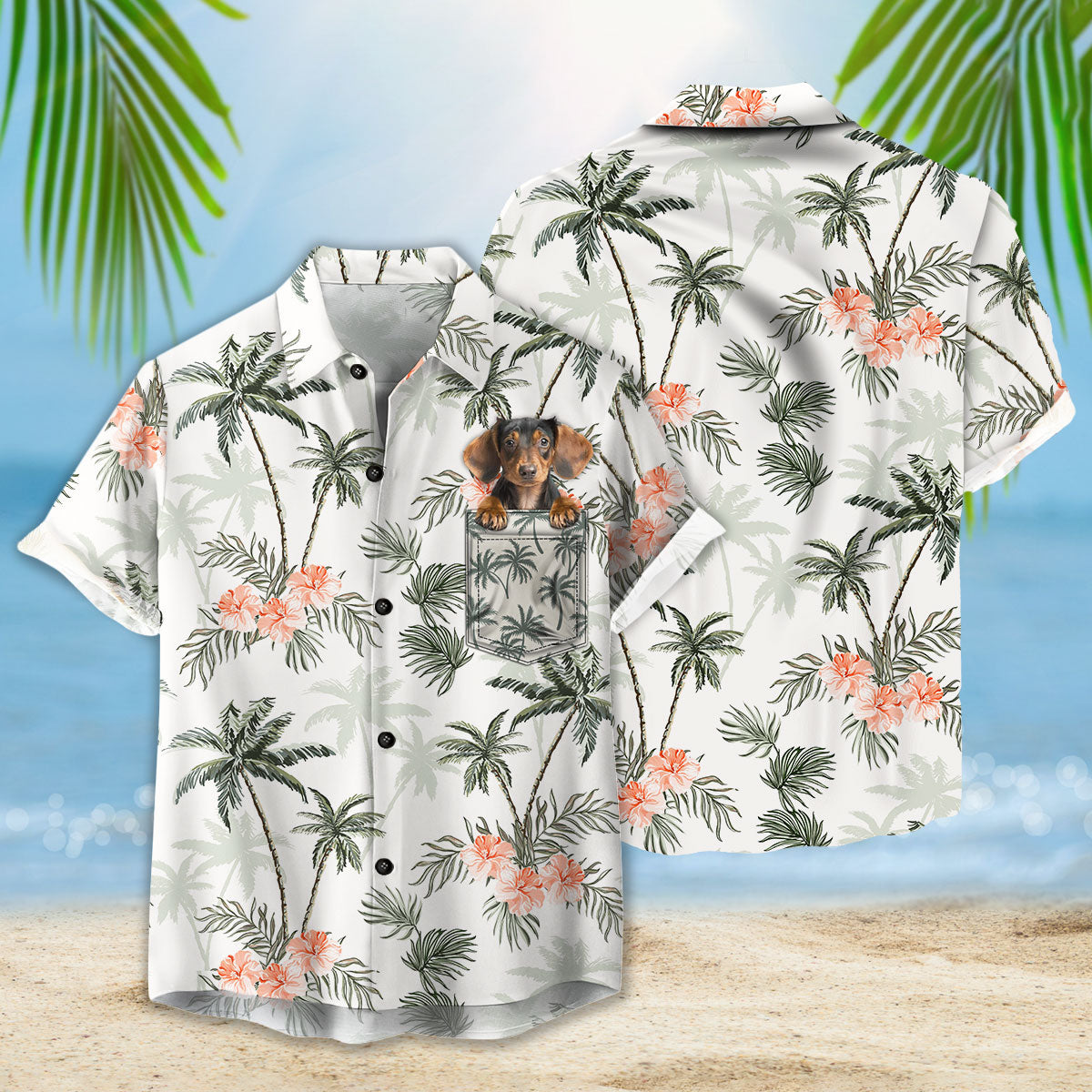 Custom Photo Palm Trees And Cheetah Floral Pattern - Personalized Hawaii Shirt