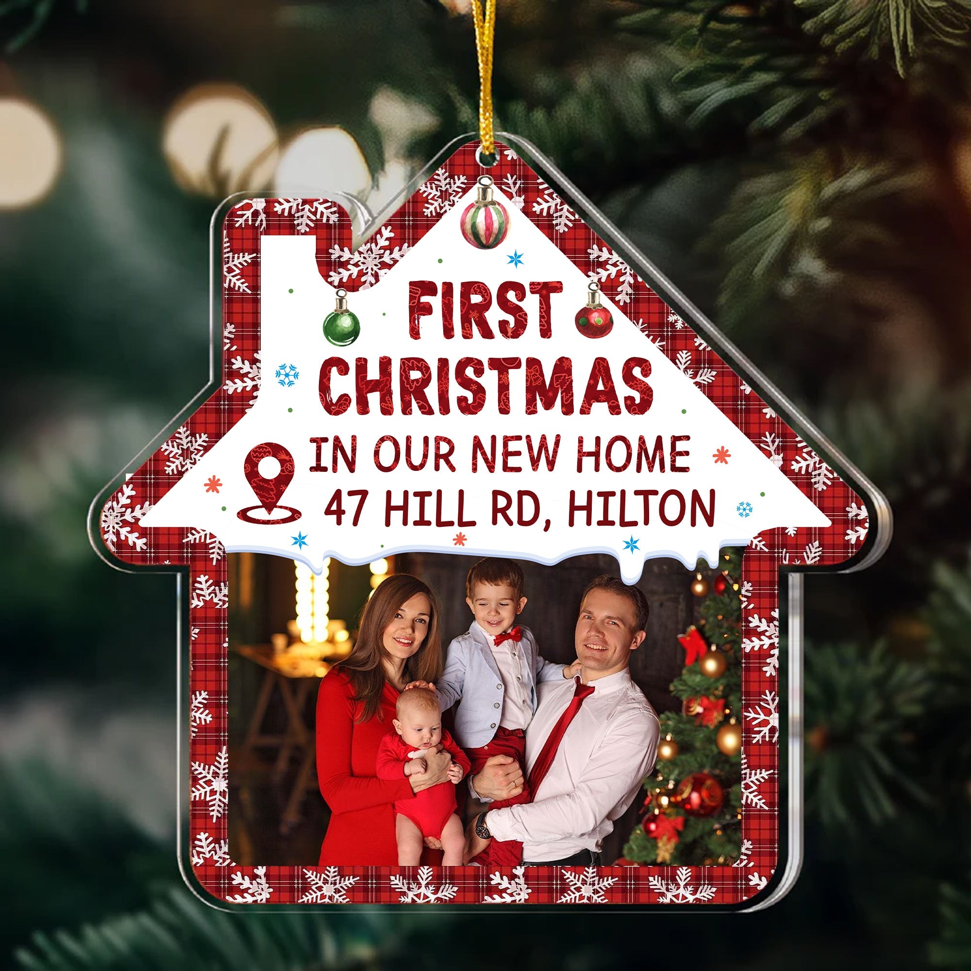 Custom Photo First Christmas In Our New Home - Gift For Family - Personalized Acrylic Ornament