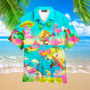 Pink Flamingo On The Beach Summer Hawaiian Shirt For Men & Women