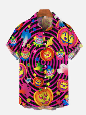 Vintage Halloween Psychedelic Hippie Pumpkins And Clowns - Hawaiian Shirt