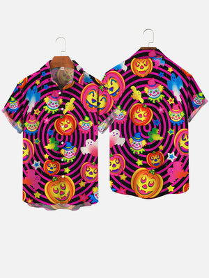 Vintage Halloween Psychedelic Hippie Pumpkins And Clowns - Hawaiian Shirt