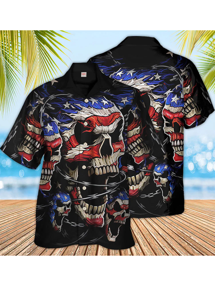 American Flag Skull And Chains Printing 4th Of July - Hawaiian Shirt