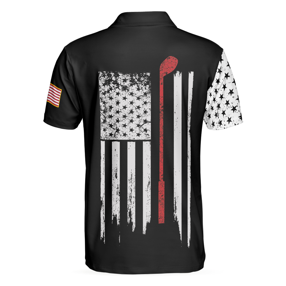 Skull American Flag With Golf Club, Black And White American Flag Polo Shirt