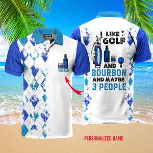 Personalized I Like Golf And Bourbon Blue Golf Polo Shirt