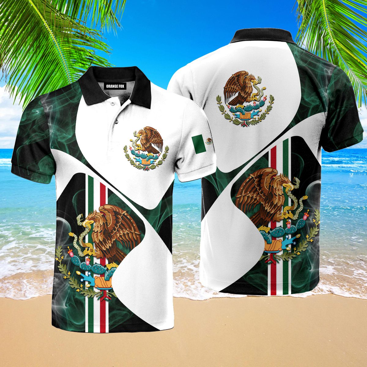 Mexico Rooster Golf Mexican Flag White Green Polo Shirt