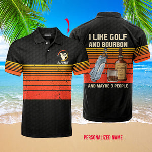 Personalized I Like Golf And Bourbon Black Vintage Golf Polo Shirt