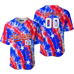 Personalized USA Flag Tie Dye Red White Baseball Tee Jersey