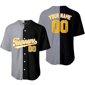 Personalized Black Gold Gray Split Fashion Baseball Tee Jersey