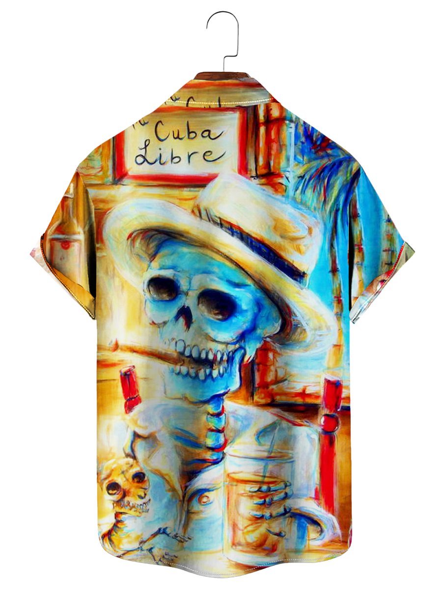 Vintage Casual Short Sleeve Shirt Art Skull - Hawaiian Shirt