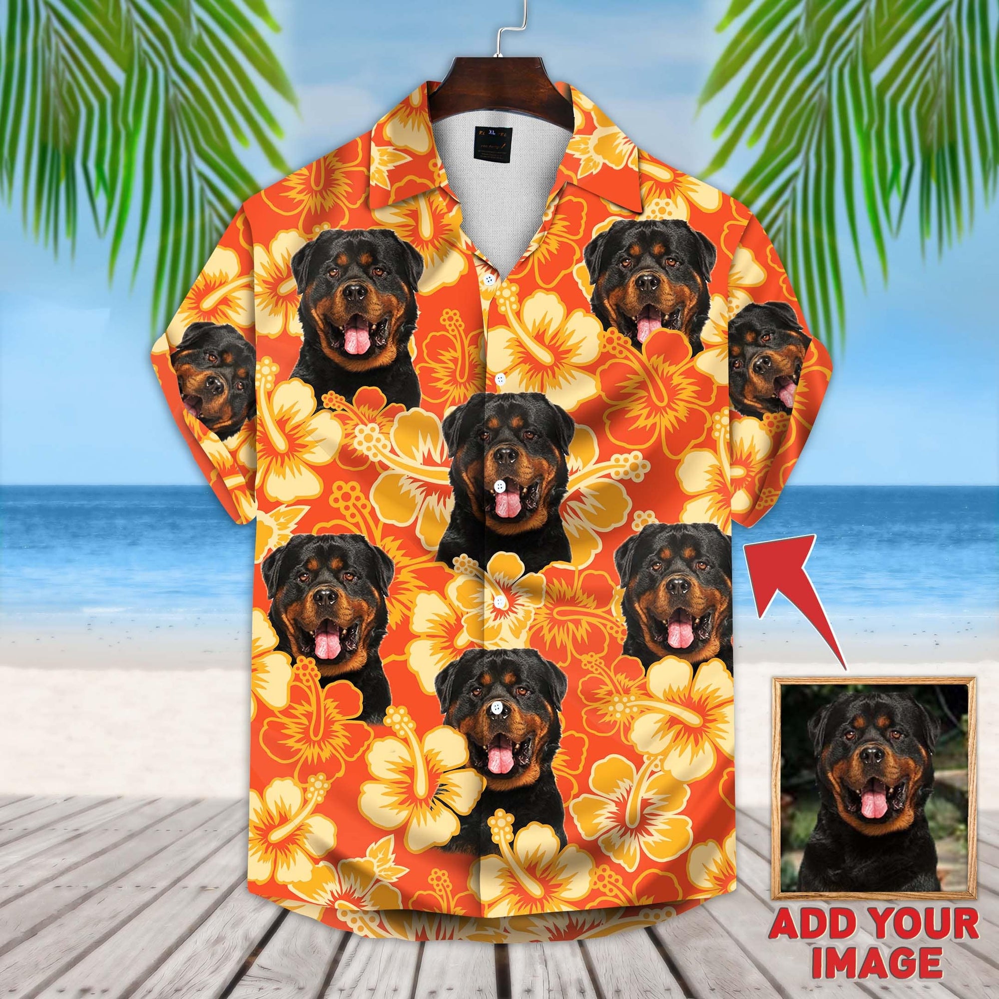 Custom Photo Flowers Pattern Neon Orange - Gift For Dog Mom - Personalized Hawaiian Shirt